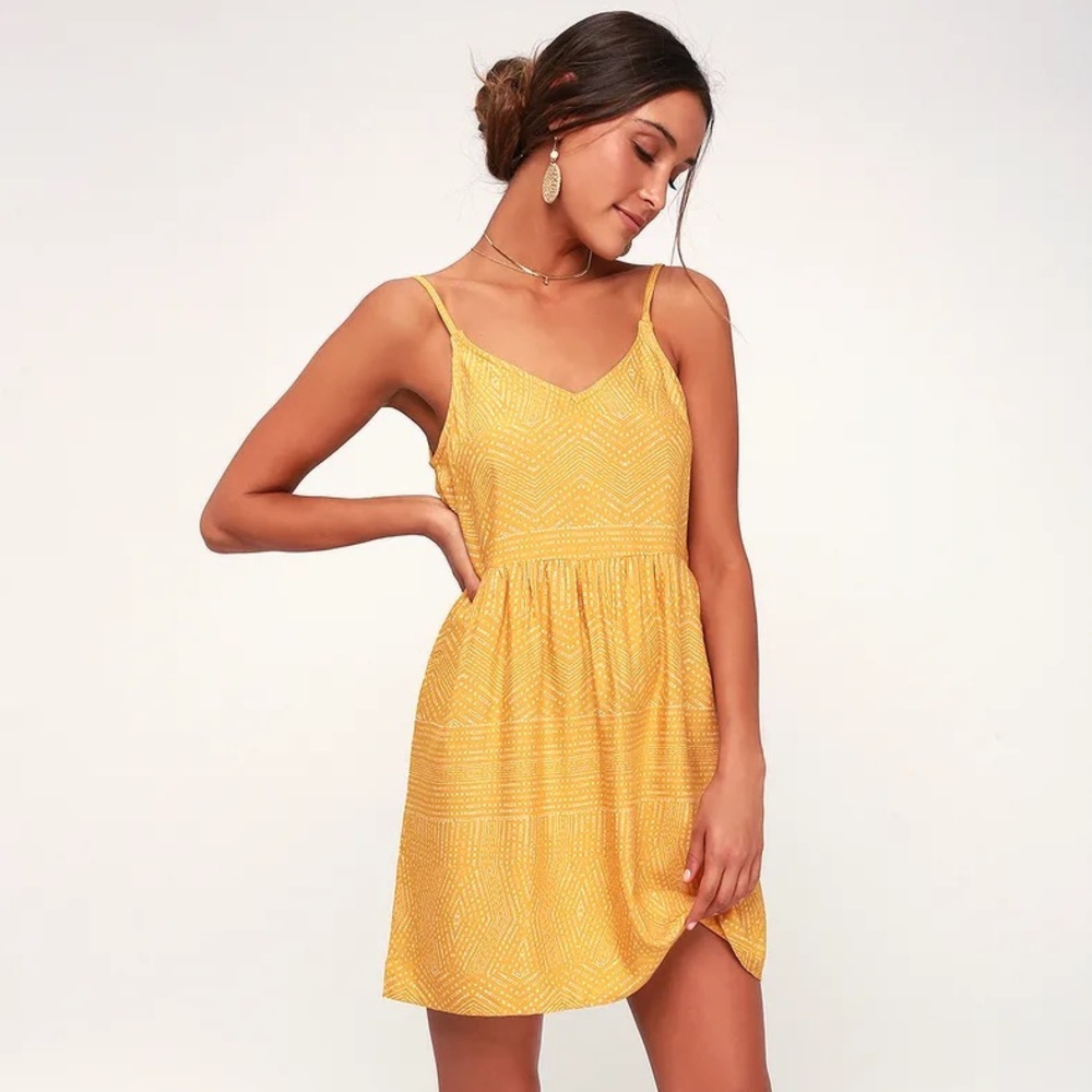 RVCA Mustard Yellow Print Dress Size Small
